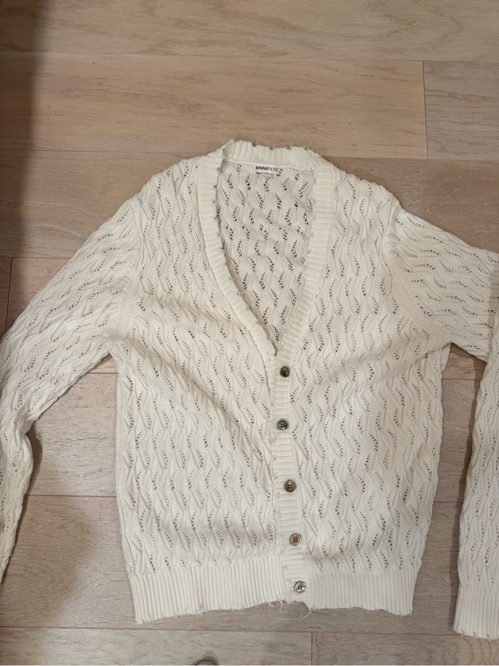 Minnie Rose Ivory Open-Knit Button Cardigan